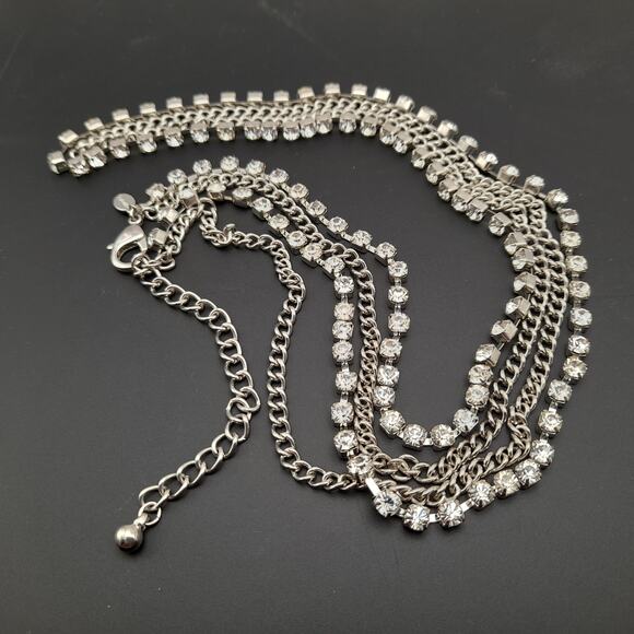 Chico\'s Long Silver Tone Two Strand Clear Rhinestones Curb Chain 38\